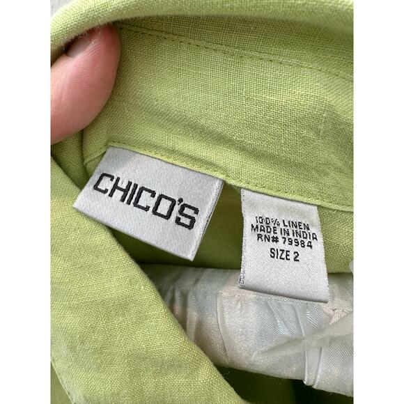 CHICO’S | 100% Linen Button Front Shirt Tunic Lime Green  | Size 2 Large - Picture 5 of 5